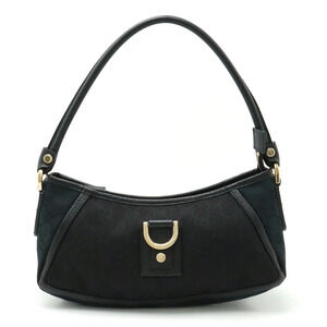 Gucci Abbey GG Canvas Shoulder Bag Hobo Handbag Leather Black